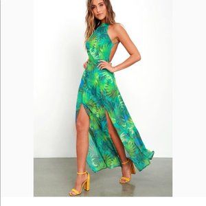 Lulu’s Lovely Green Tropical Print Dress
